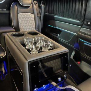 Luxury bus hire mercedes v class interior table