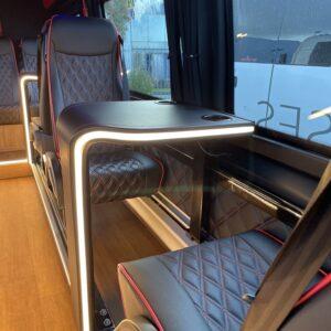 Luxury bus hire 13 seater corporate bus interior table