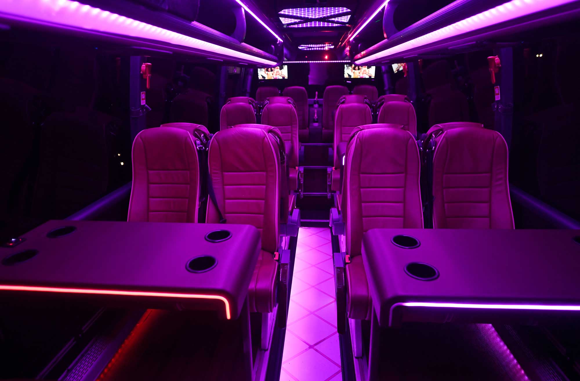 Party bus interior with prosecco