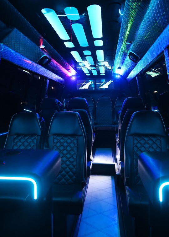 VIP Buses 2010 Mercedes Sprinter 16 Seater Party Bus blue cabin down the aisle