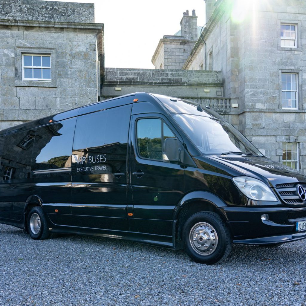 VIP Buses 2010 Mercedes Sprinter 16 Seater Party Bus front three quarter on the estate drive