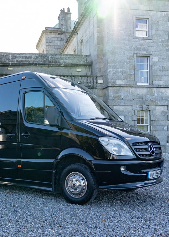 VIP Buses 2010 Mercedes Sprinter 16 Seater Party Bus front three quarter on the estate drive