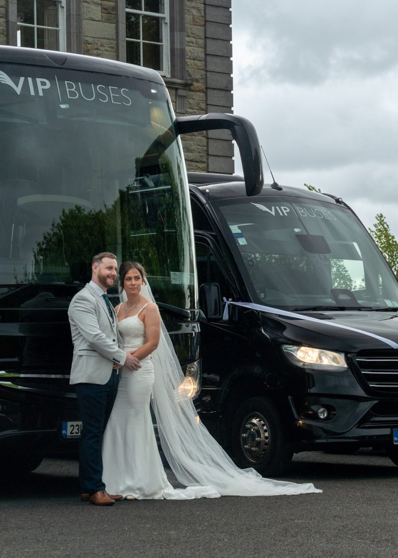 VIP Buses Fleet Lineup with the bride and groom beside the wedding fleet