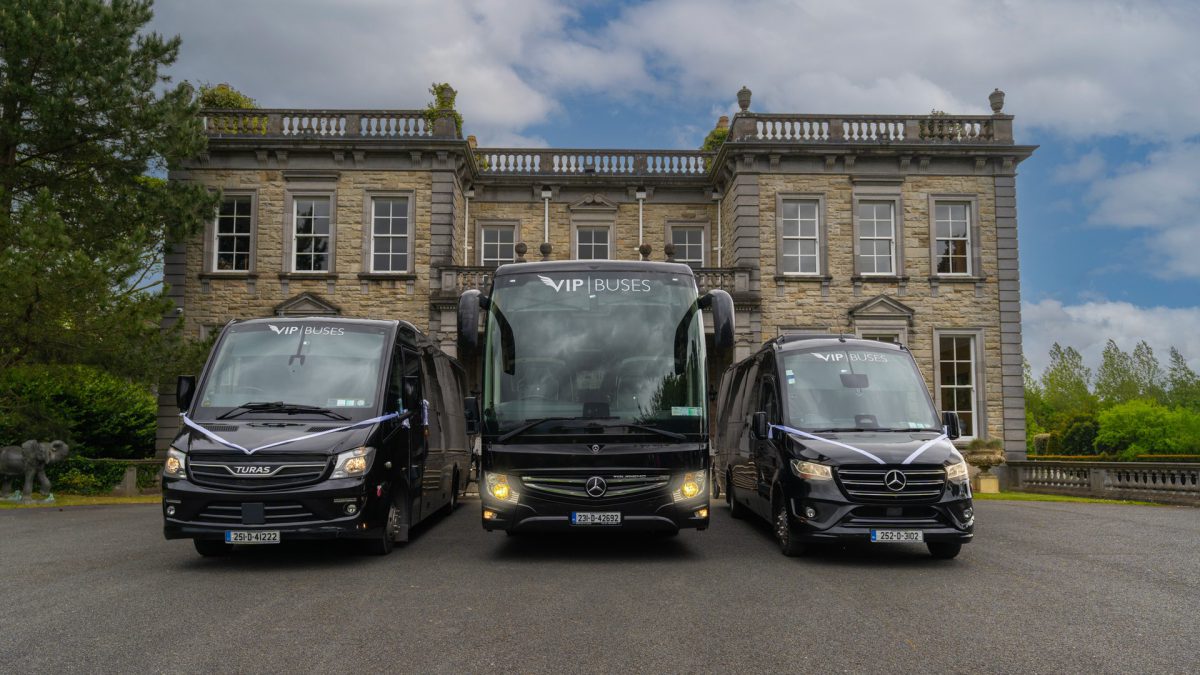 VIP Buses Fleet Lineup the coach and two minibuses dressed with ribbons