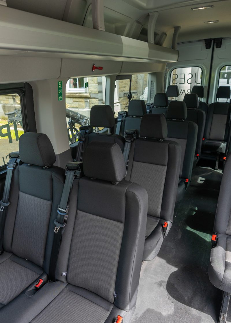 VIP Buses Ford Transit 17 Seater Minibus interior rearward from the side door