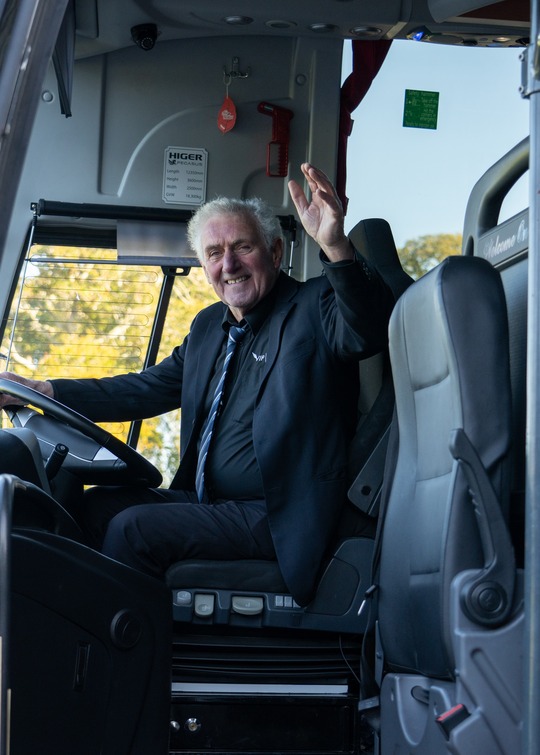 VIP Buses Higer 43 Seater Coach driver waving from the cab