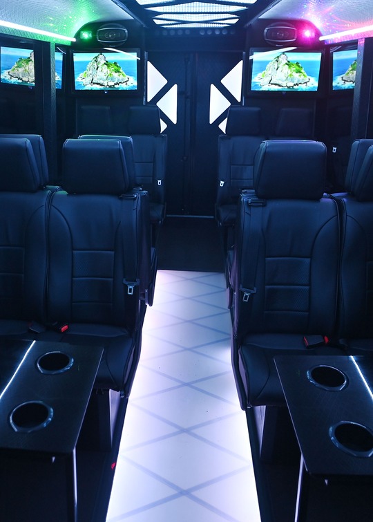 VIP Buses Iveco 16 Seater Party Bus cabin screens and lit floor