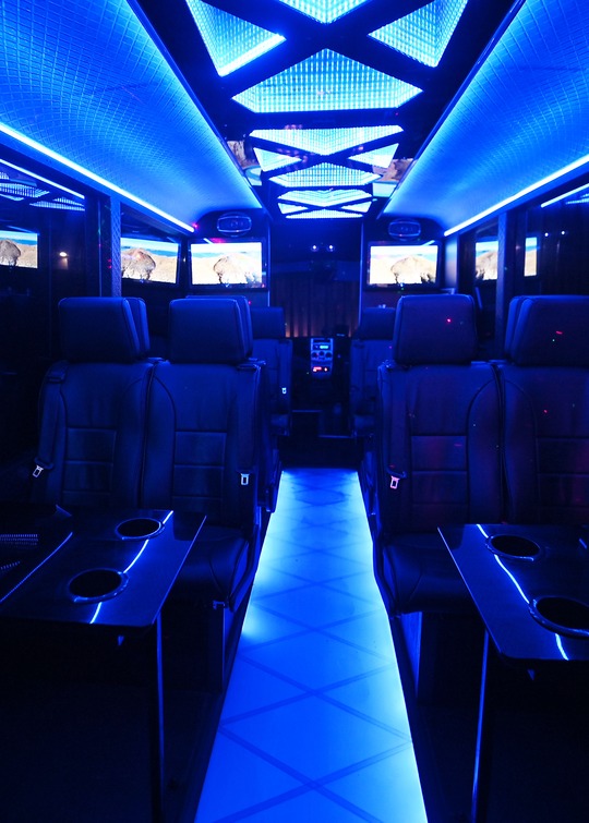 VIP Buses Iveco 16 Seater Party Bus deep blue cabin down the aisle