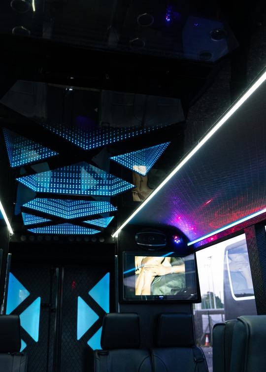 VIP Buses Iveco 16 Seater Party Bus mirrored ceiling panels and screens
