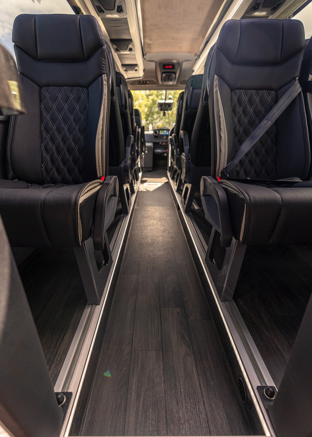 VIP Buses Mercedes Sprinter 16 Seater Minibus aisle forward past the seat backs
