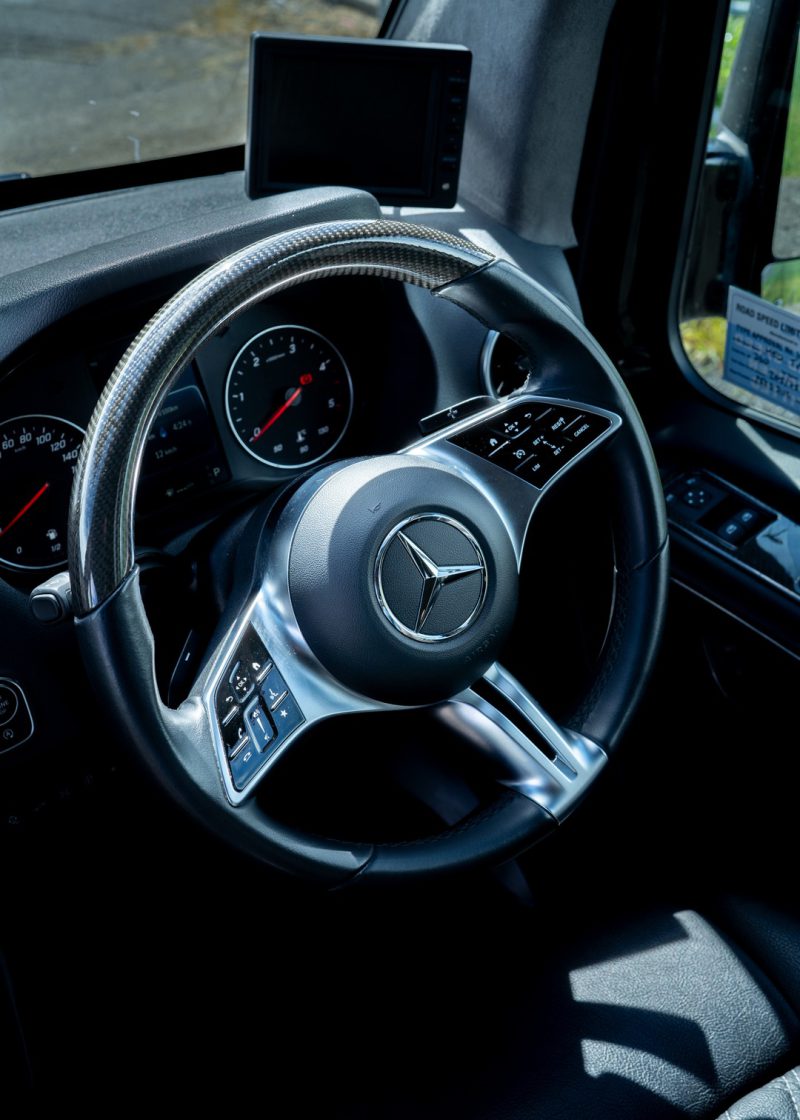 VIP Buses Mercedes Sprinter 16 Seater Minibus drivers steering wheel and dashboard dials