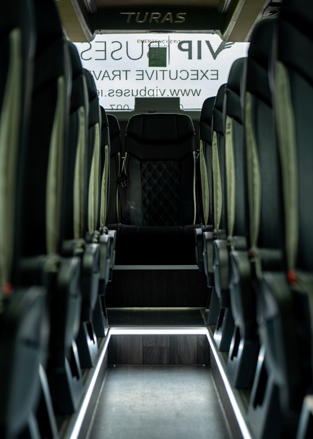 VIP Buses Mercedes Sprinter 16 Seater Minibus christmas party packages aisle to the rear door with the lit step