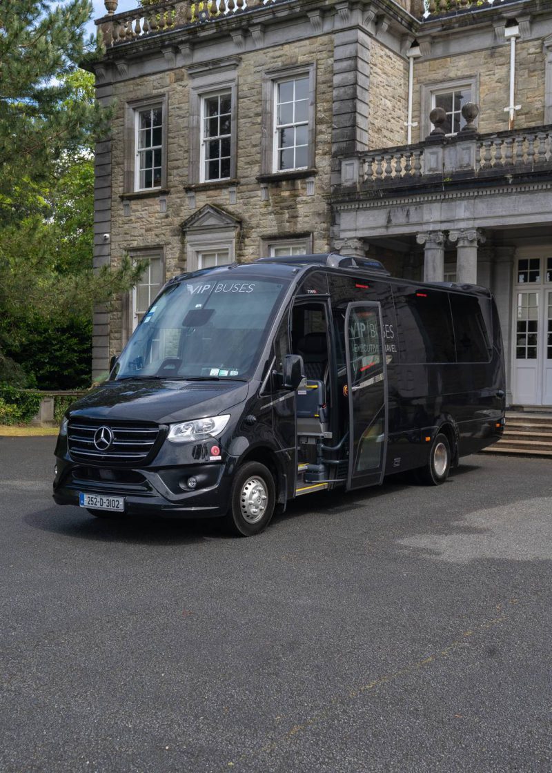 VIP Buses Mercedes Sprinter 16 Seater Minibus front three quarter with the door open