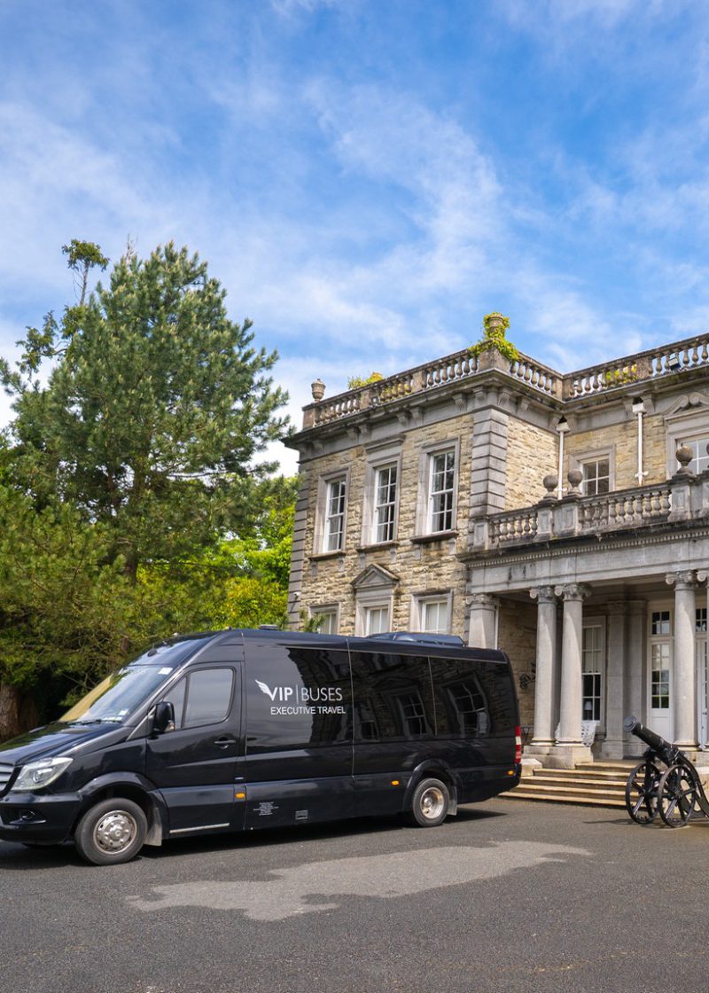 VIP Buses Mercedes Sprinter 16 Seater Minibus parked on the drive with the house behind