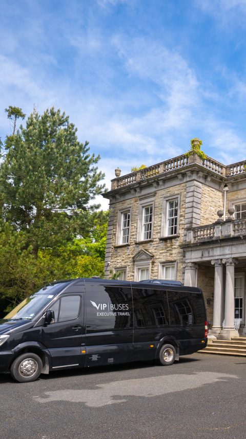 VIP Buses Mercedes Sprinter 16 Seater Minibus parked on the drive with the house behind