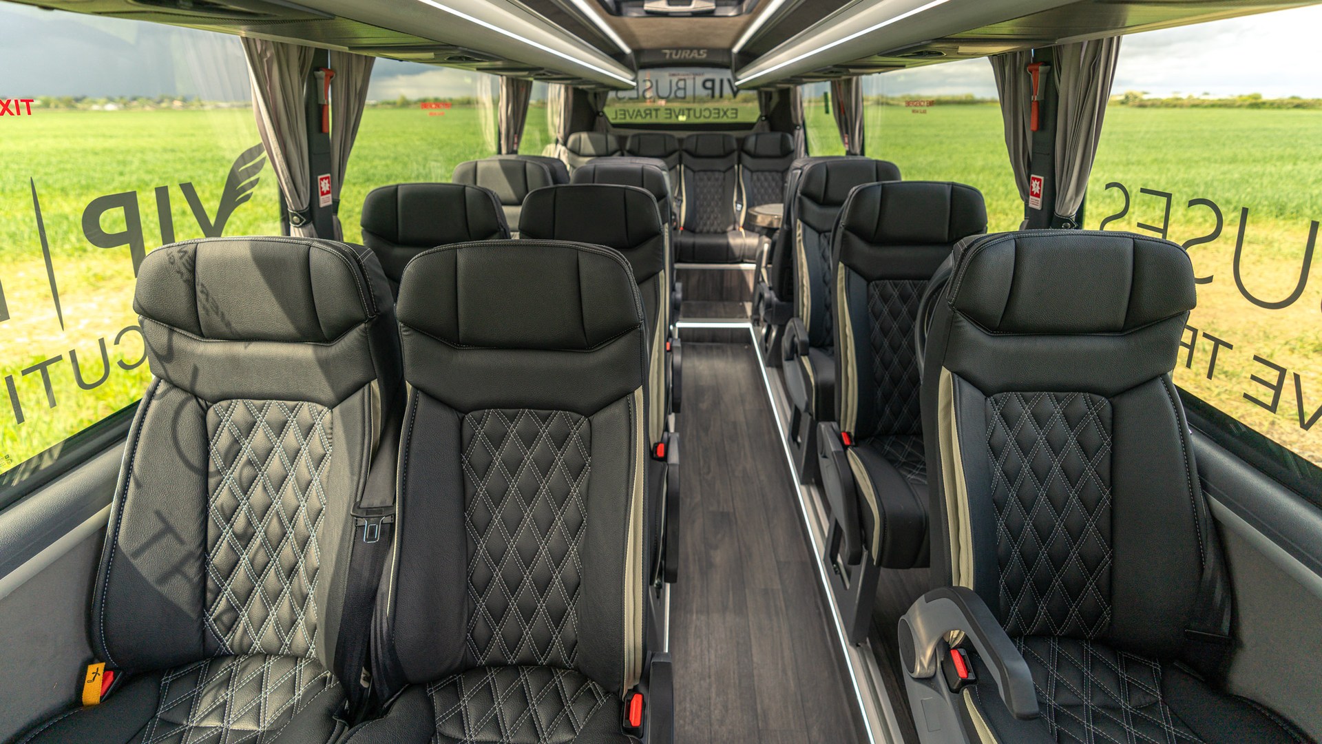 VIP Buses Mercedes Sprinter 16 Seater Minibus past two abreast and single seats