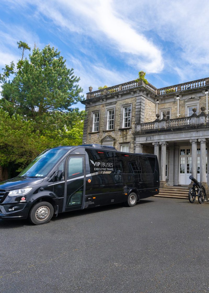 VIP Buses Mercedes Sprinter 16 Seater Minibus side profile outside the country house