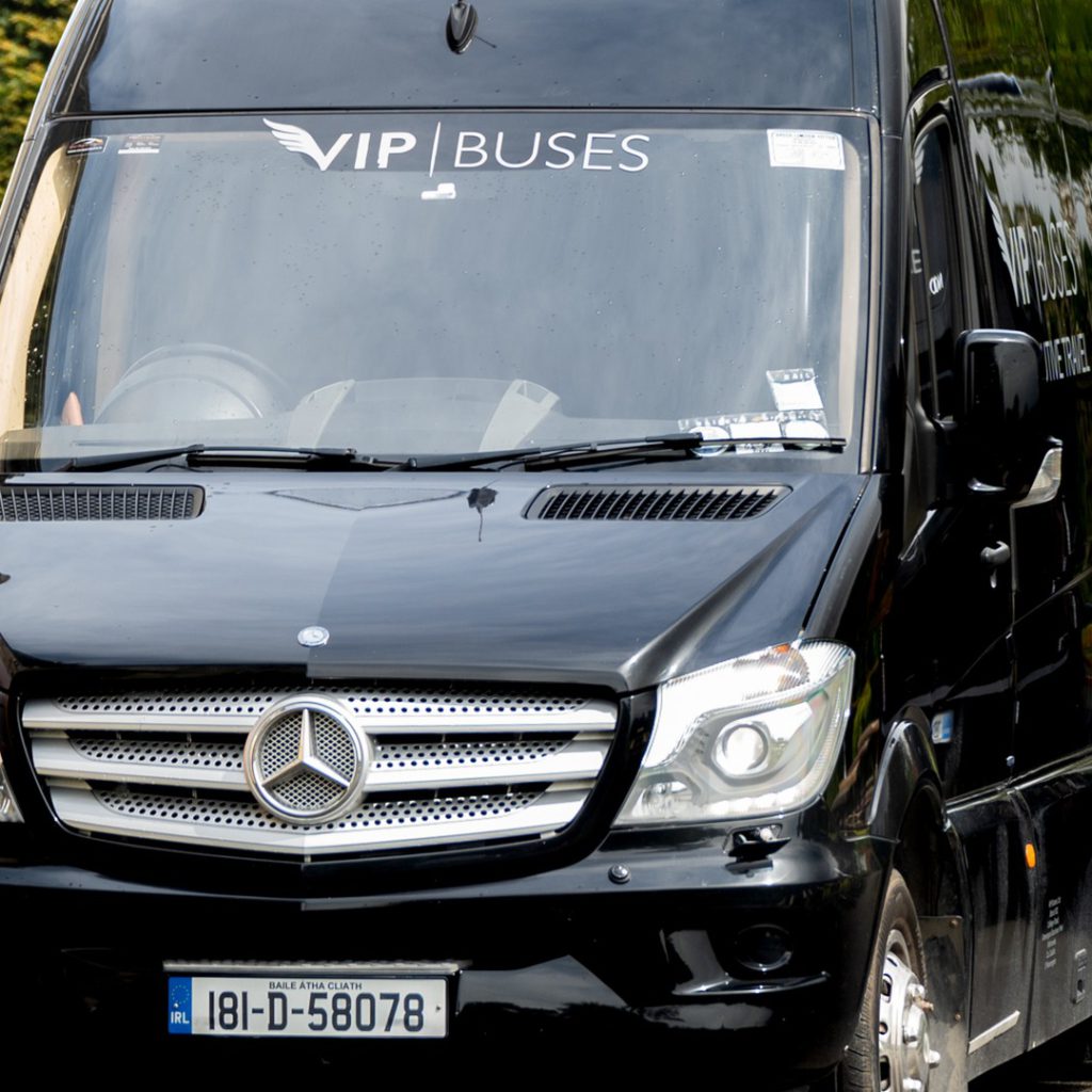 VIP Buses Mercedes Sprinter 9 Seater Minibus approaching down a tree lined drive