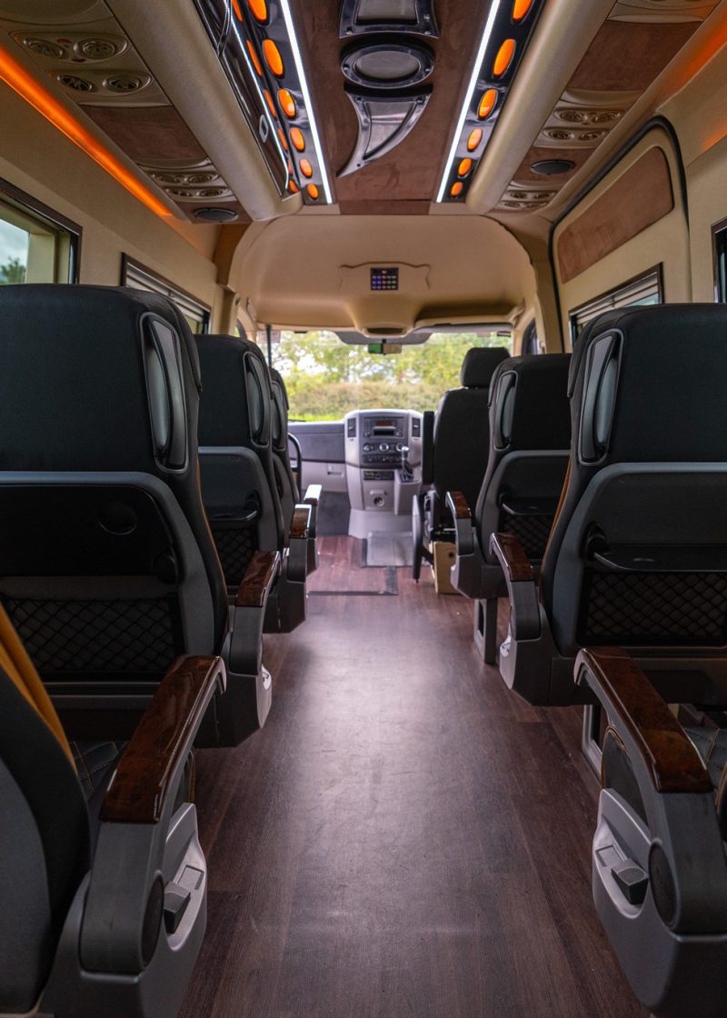 VIP Buses Mercedes Sprinter 9 Seater Minibus from the rear towards the drivers cab
