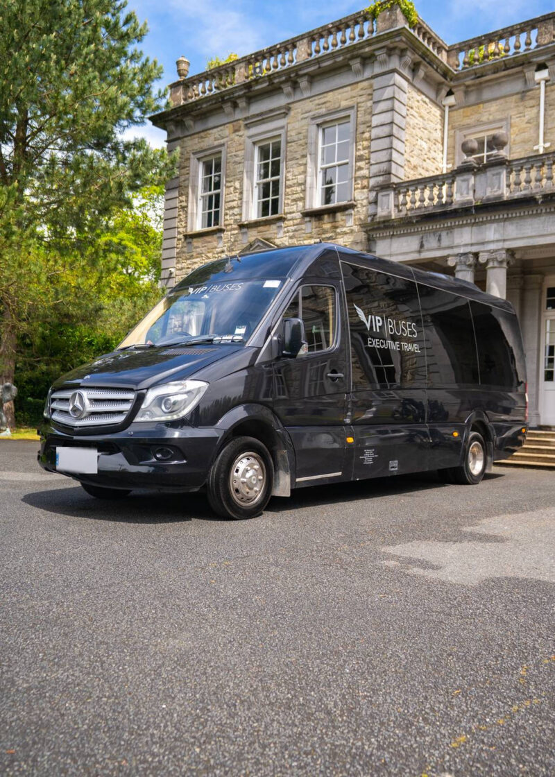 VIP Buses Mercedes Sprinter 9 Seater Minibus front three quarter under a blue sky