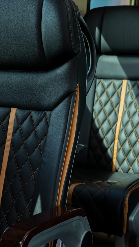 VIP Buses Mercedes Sprinter 9 Seater Minibus quilted reclining seats beside the window