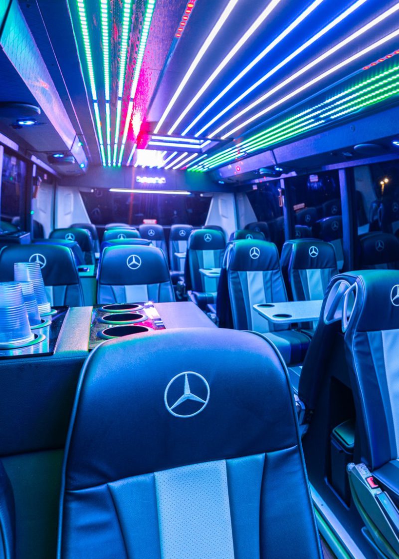 VIP Buses Mercedes Turismo 41 Seater Coach Dublin stacked glasses on the drinks console