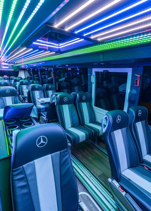 VIP Buses Mercedes Turismo 41 Seater Coach the drinks console and door lit by LED strips