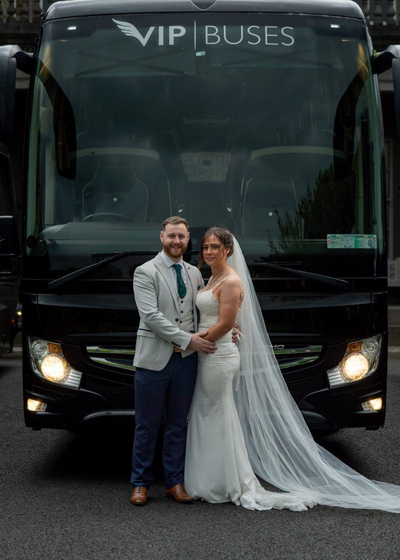 VIP Buses Mercedes Turismo 41 Seater Coach with the bride and groom in front of the coach